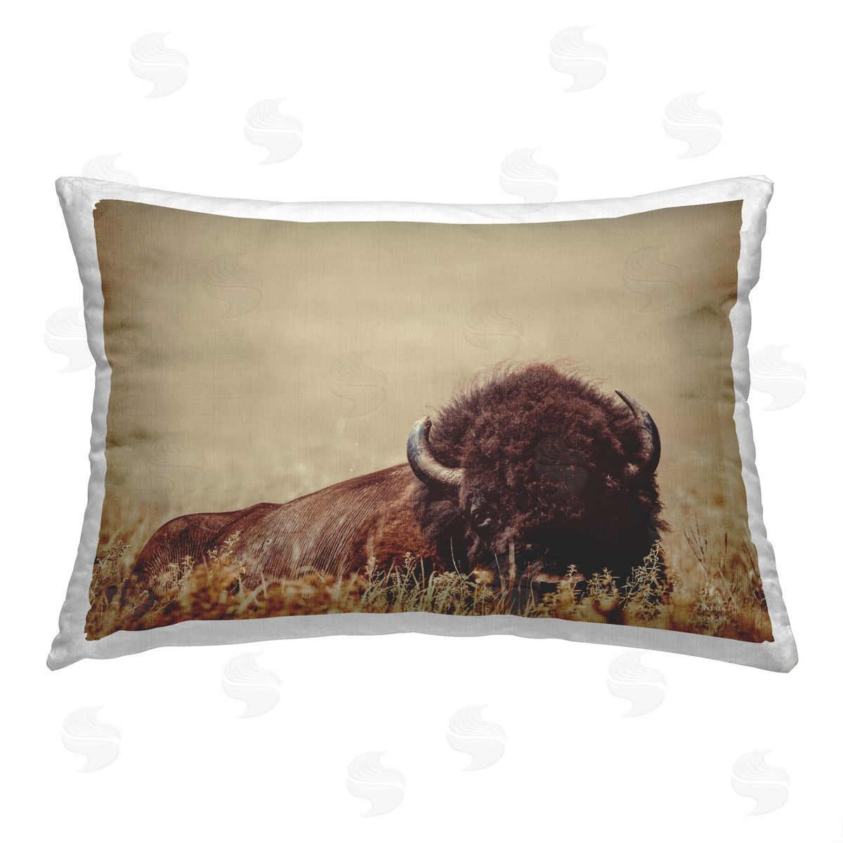 Nathan Larson Bison Laying in Field Printed Plush Polyester Throw Pillow
