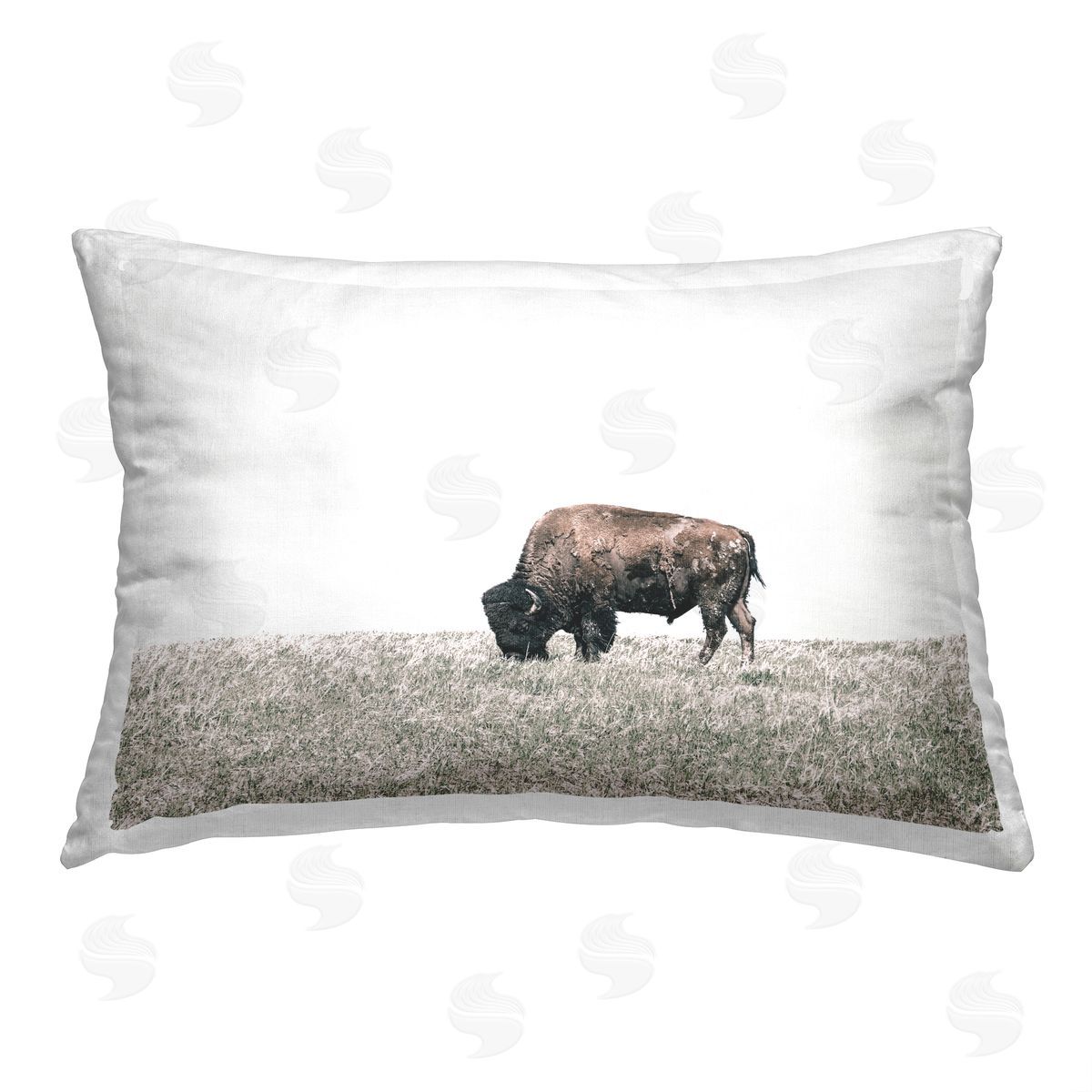 Daniel Sproul Bison Grazing Scenery Printed Plush Polyester Throw Pillow