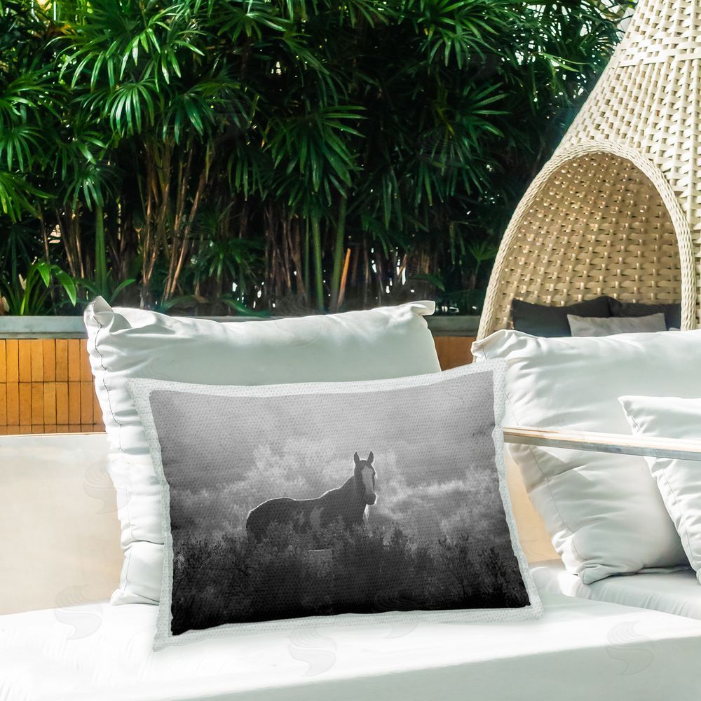 Steve Toole Grey Horse in Nature Outdoor Quick-Dry Polyester Printed Throw Pillow in Back Yard