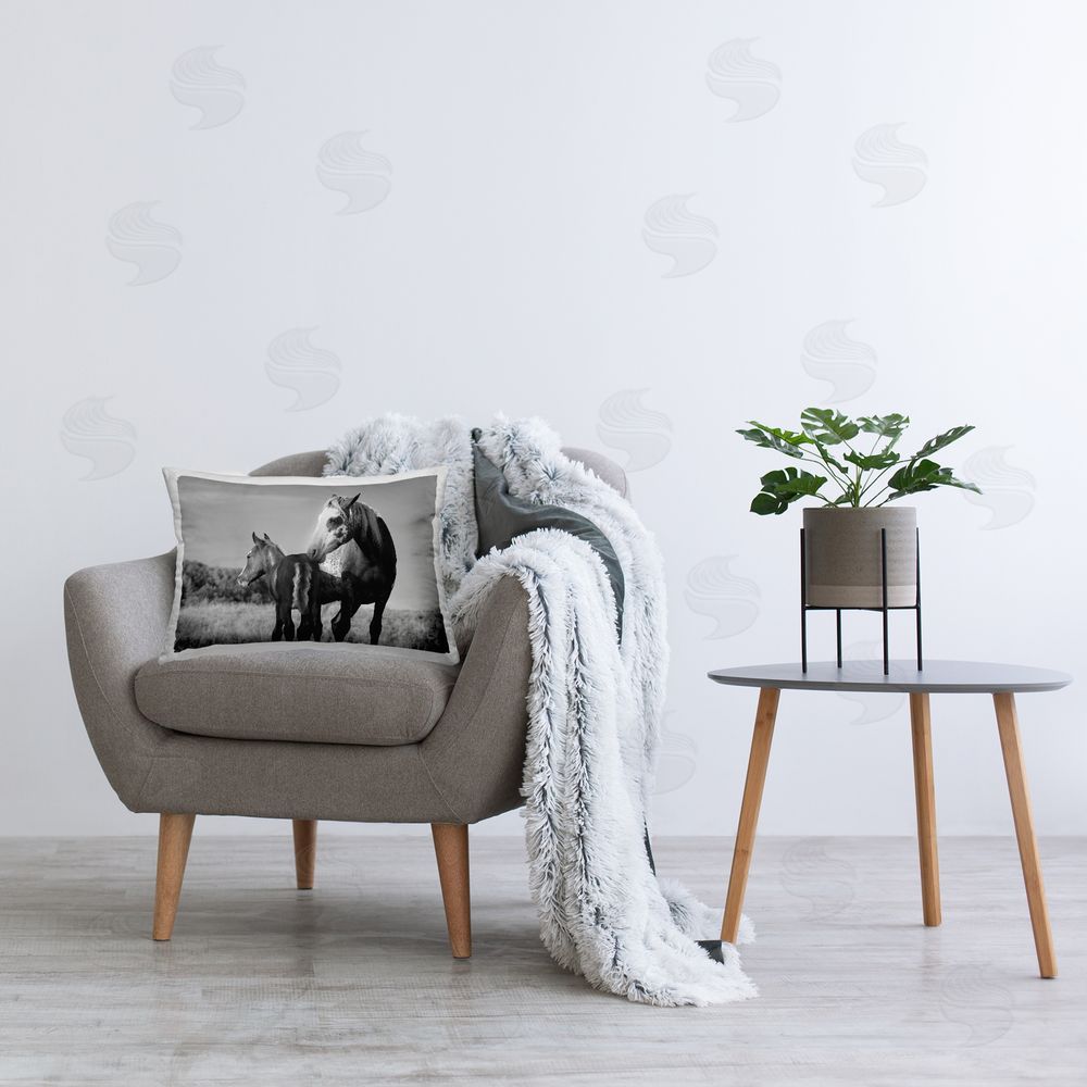 Steve Toole Grey Horse & Foal Printed Plush Polyester Throw Pillow On Chair