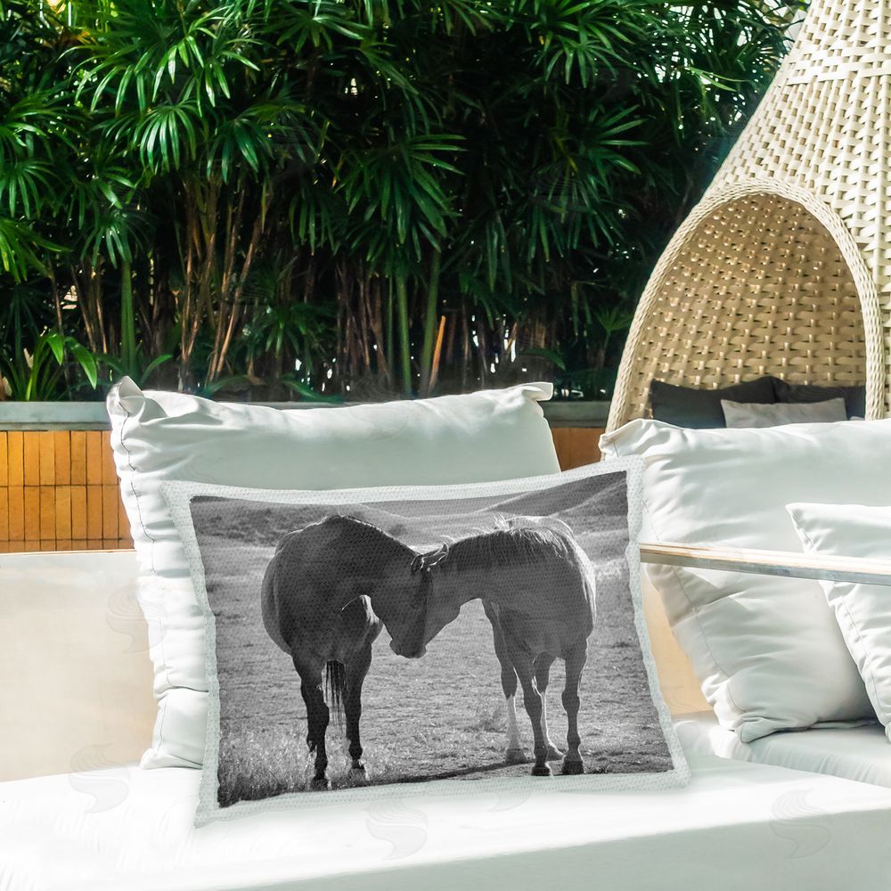 Steve Toole Hugging Horses Landscape Outdoor Quick-Dry Polyester Printed Throw Pillow in Back Yard