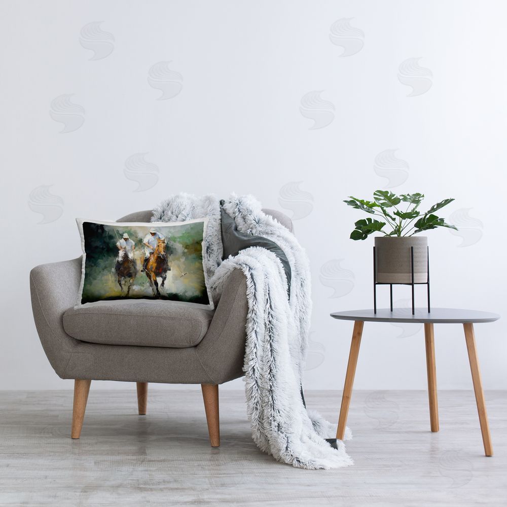 Ziwei Li Polo Sport Horses Printed Plush Polyester Throw Pillow On Chair