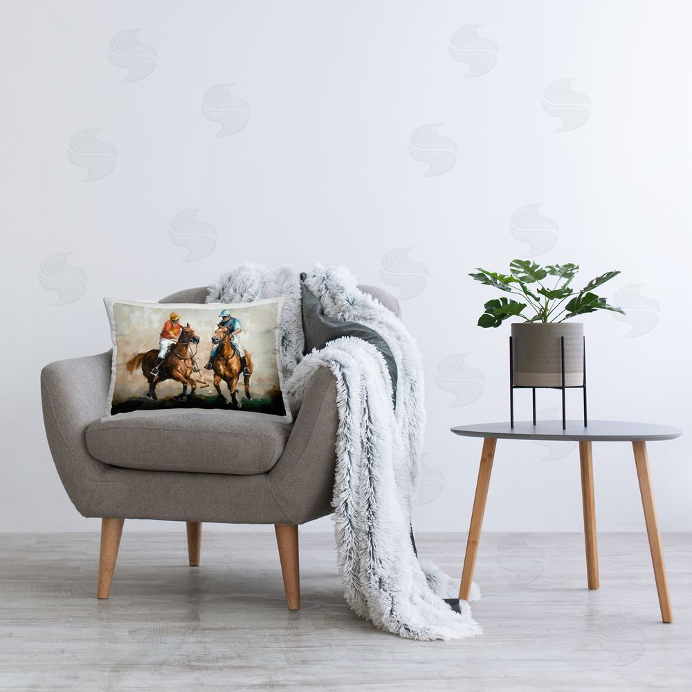 Ziwei Li Equestrian Polo Jockeys Printed Plush Polyester Throw Pillow On Chair