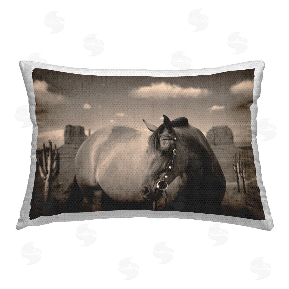 Marcus Prime Horse & Desert Cactus Outdoor Quick-Dry Polyester Printed Throw Pillow