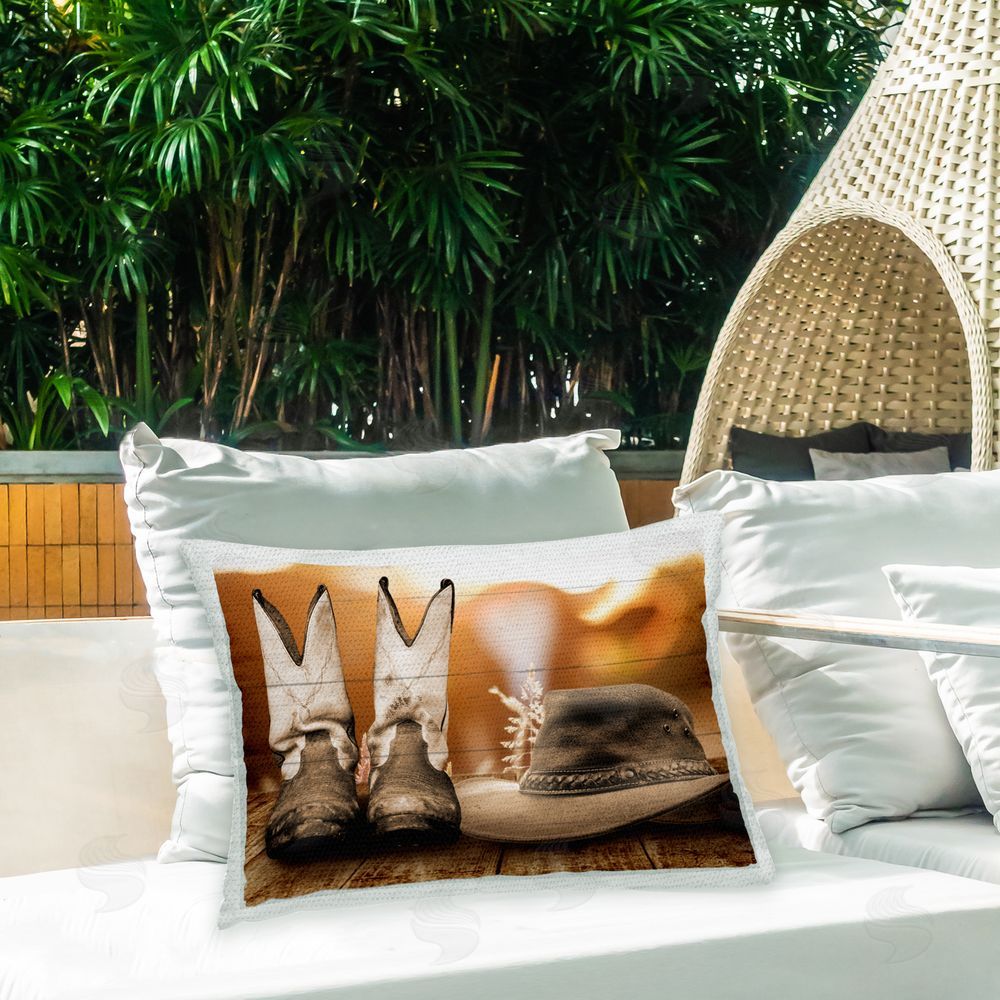 Marcus Prime Rustic Cowboy Fashion Outdoor Quick-Dry Polyester Printed Throw Pillow in Back Yard