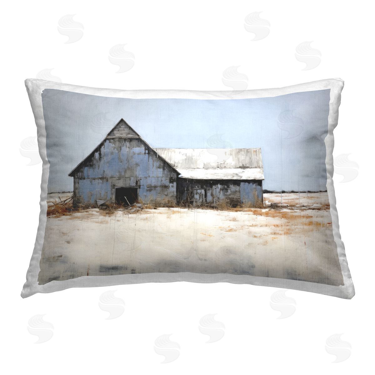 Ray Powers Country Barn in Winter Printed Plush Polyester Throw Pillow