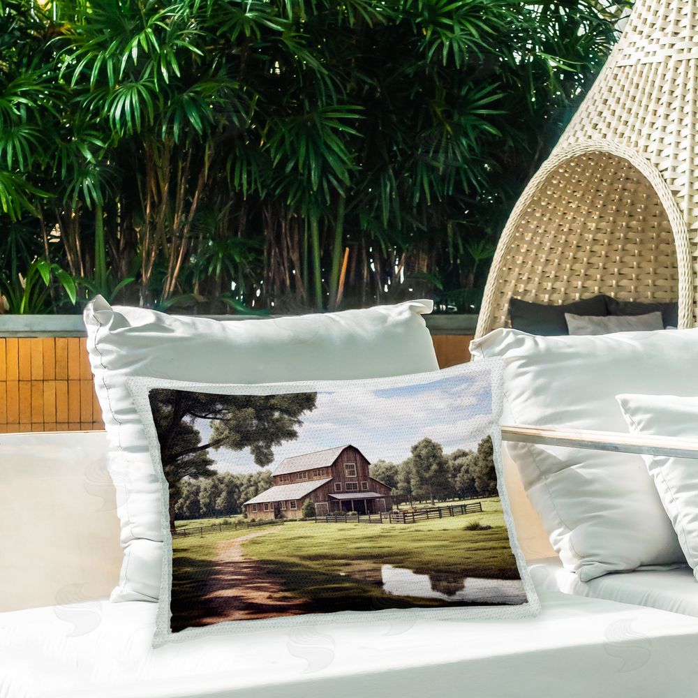Ray Powers Rural Country Scenery Outdoor Quick-Dry Polyester Printed Throw Pillow in Back Yard