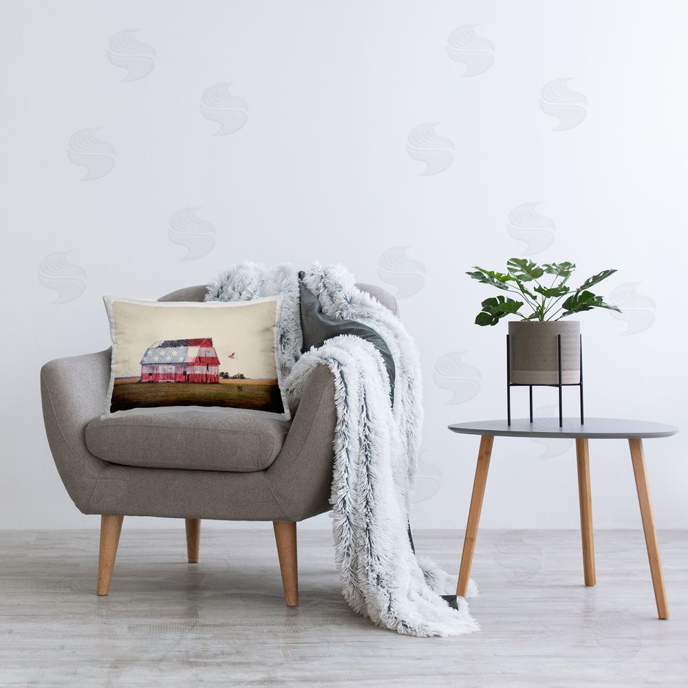 Daniel Sproul Americana Country Barn Printed Plush Polyester Throw Pillow On Chair