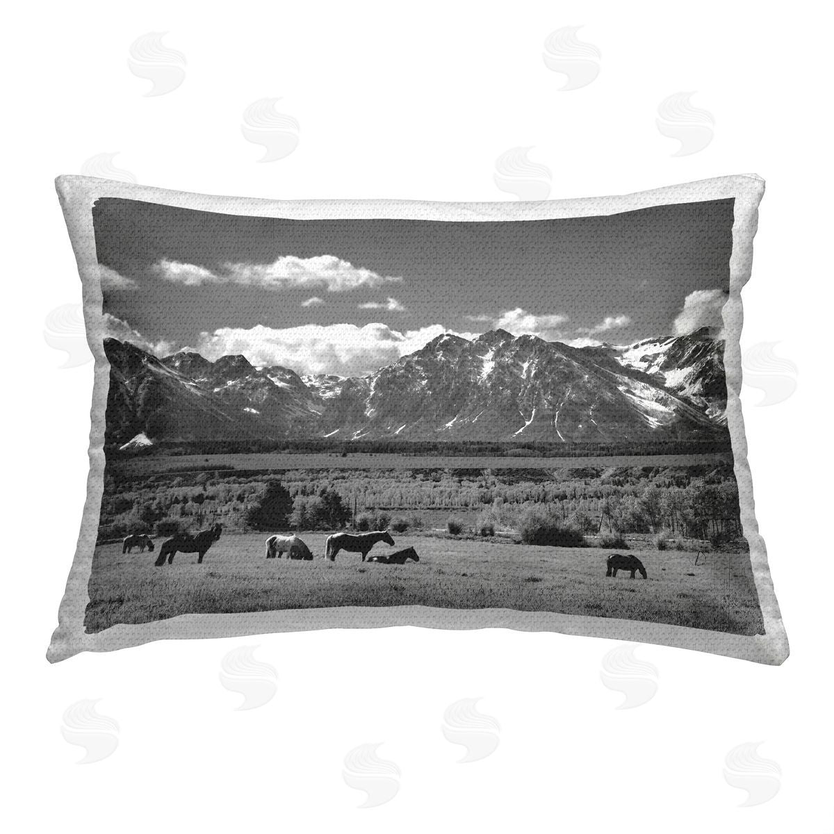 Steve Toole Mountain Landscape Horses Outdoor Quick-Dry Polyester Printed Throw Pillow