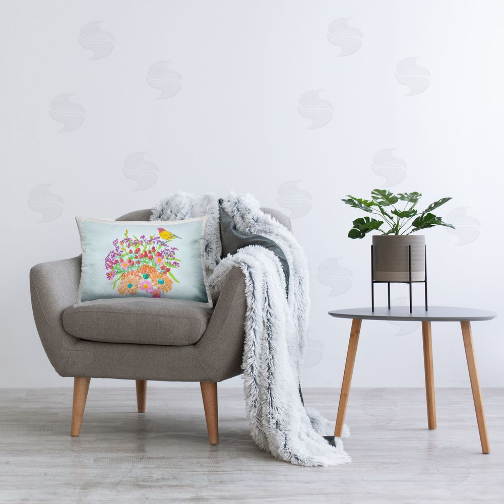 Pragya Kothari Vivid Blooms & Bird Printed Plush Polyester Throw Pillow On Chair