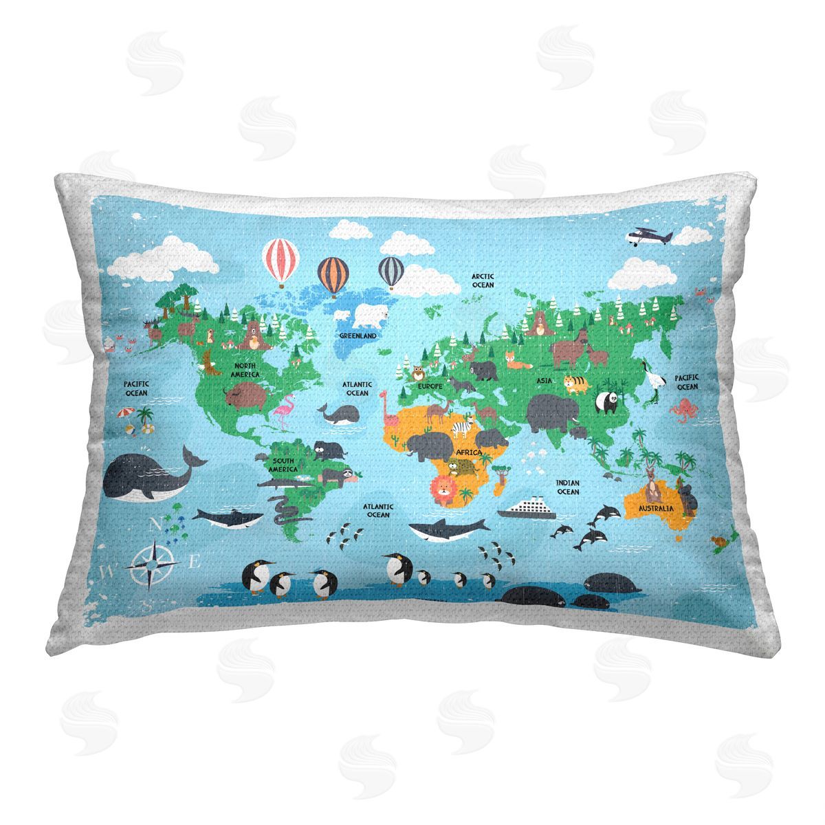 SweetTeachings Animal World Map Outdoor Quick-Dry Polyester Printed Throw Pillow