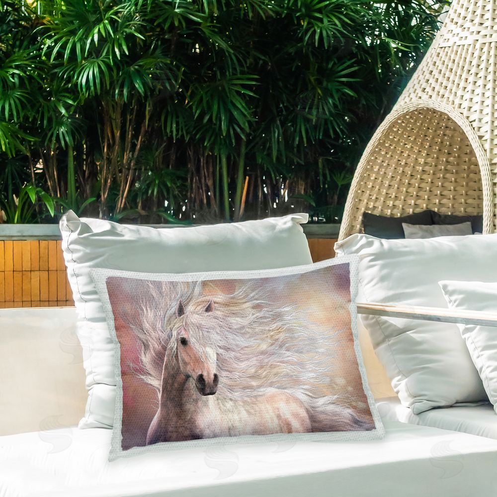 Laurie Prindle Windblown Cielo Horse Outdoor Quick-Dry Polyester Printed Throw Pillow in Back Yard
