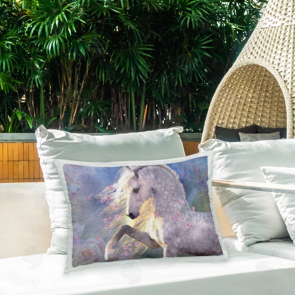 Laurie Prindle Cherry Blossom Encantada Outdoor Quick-Dry Polyester Printed Throw Pillow in Back Yard
