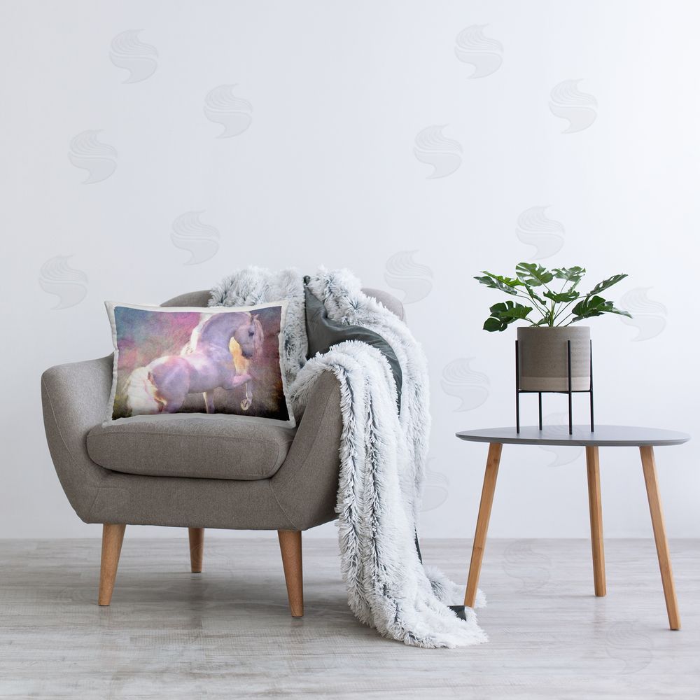 Laurie Prindle Evenglow Pastel Horse Printed Plush Polyester Throw Pillow On Chair