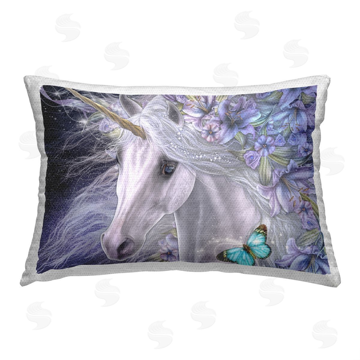 Laurie Prindle Lillicorn Floral Unicorn Outdoor Quick-Dry Polyester Printed Throw Pillow