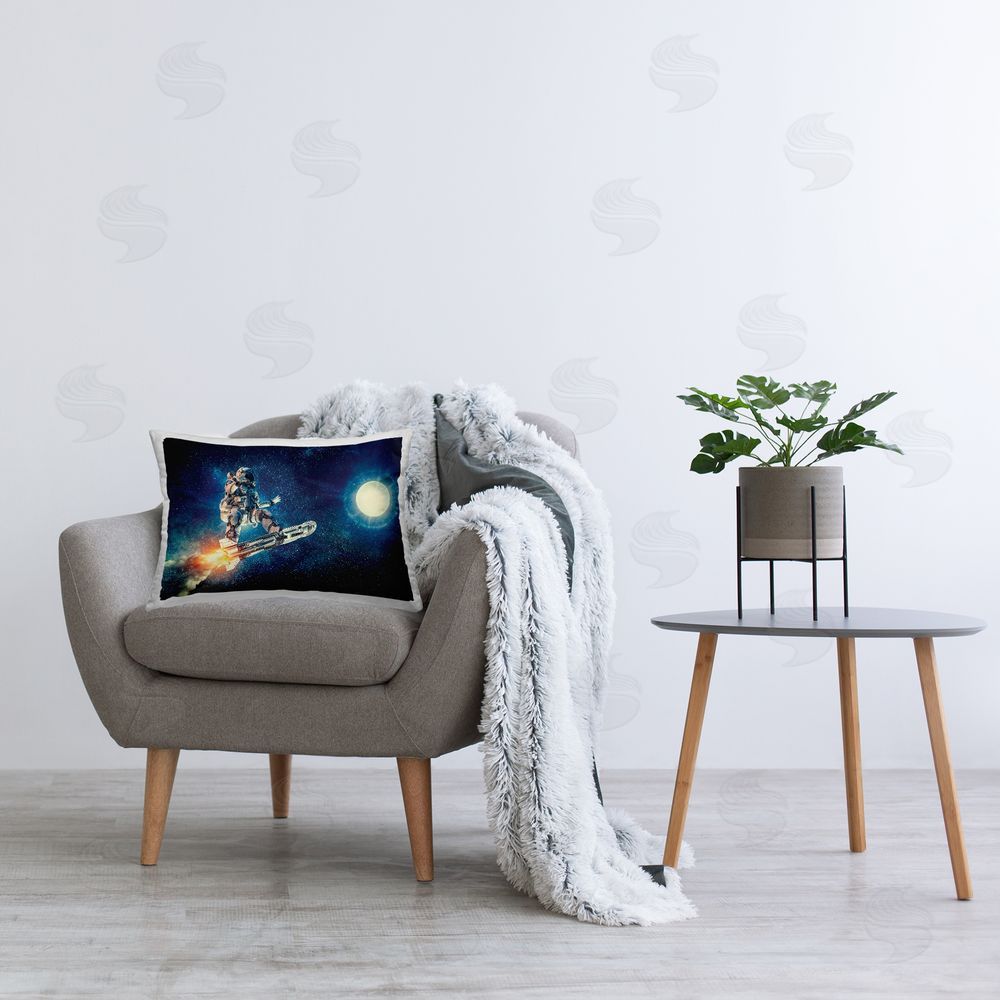 Neo Mechanica Astronaut on Spaceship Printed Plush Polyester Throw Pillow On Chair