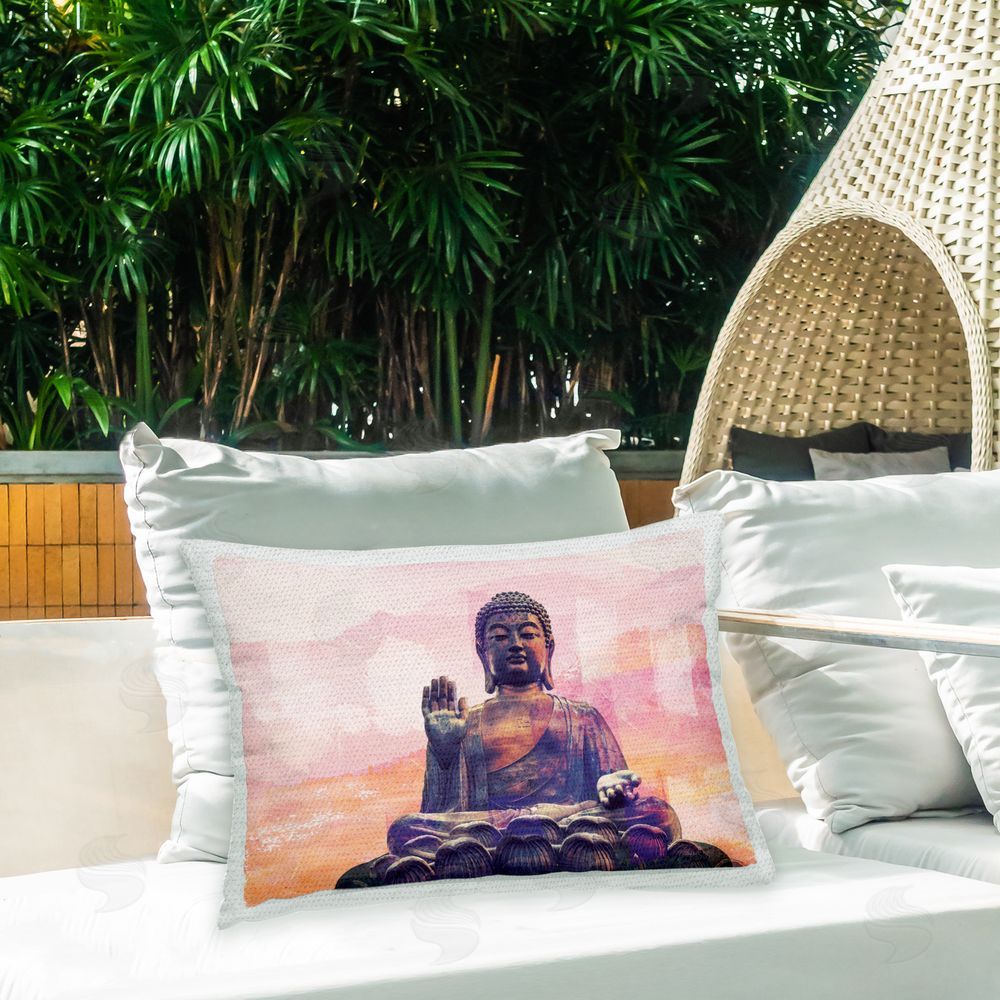 Elephant Stock Buddha Prayer Statue Outdoor Quick-Dry Polyester Printed Throw Pillow in Back Yard