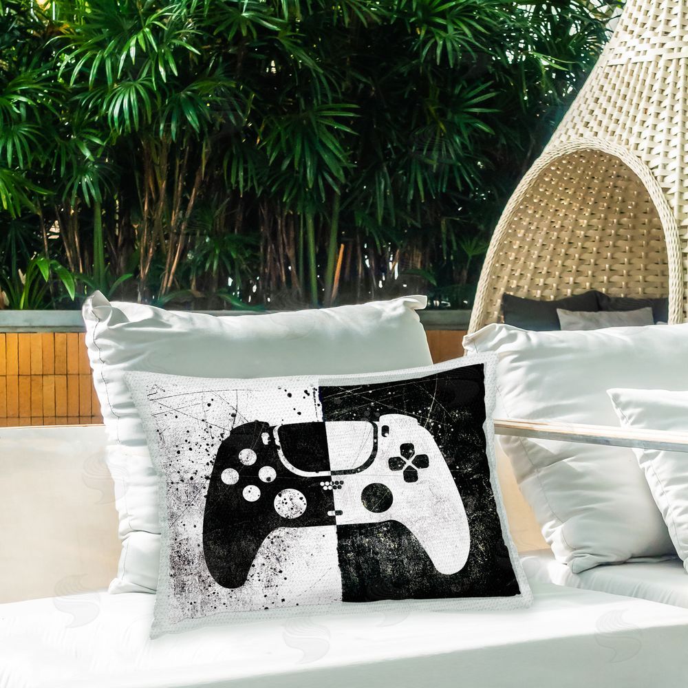 Logic Nerds Abstract Gaming Controller Outdoor Quick-Dry Polyester Printed Throw Pillow in Back Yard