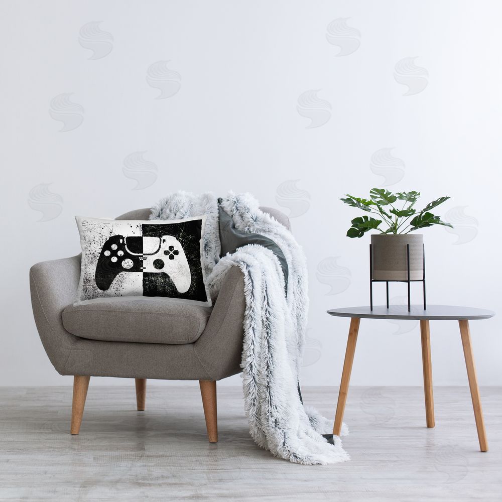 Logic Nerds Abstract Gaming Controller Printed Plush Polyester Throw Pillow On Chair