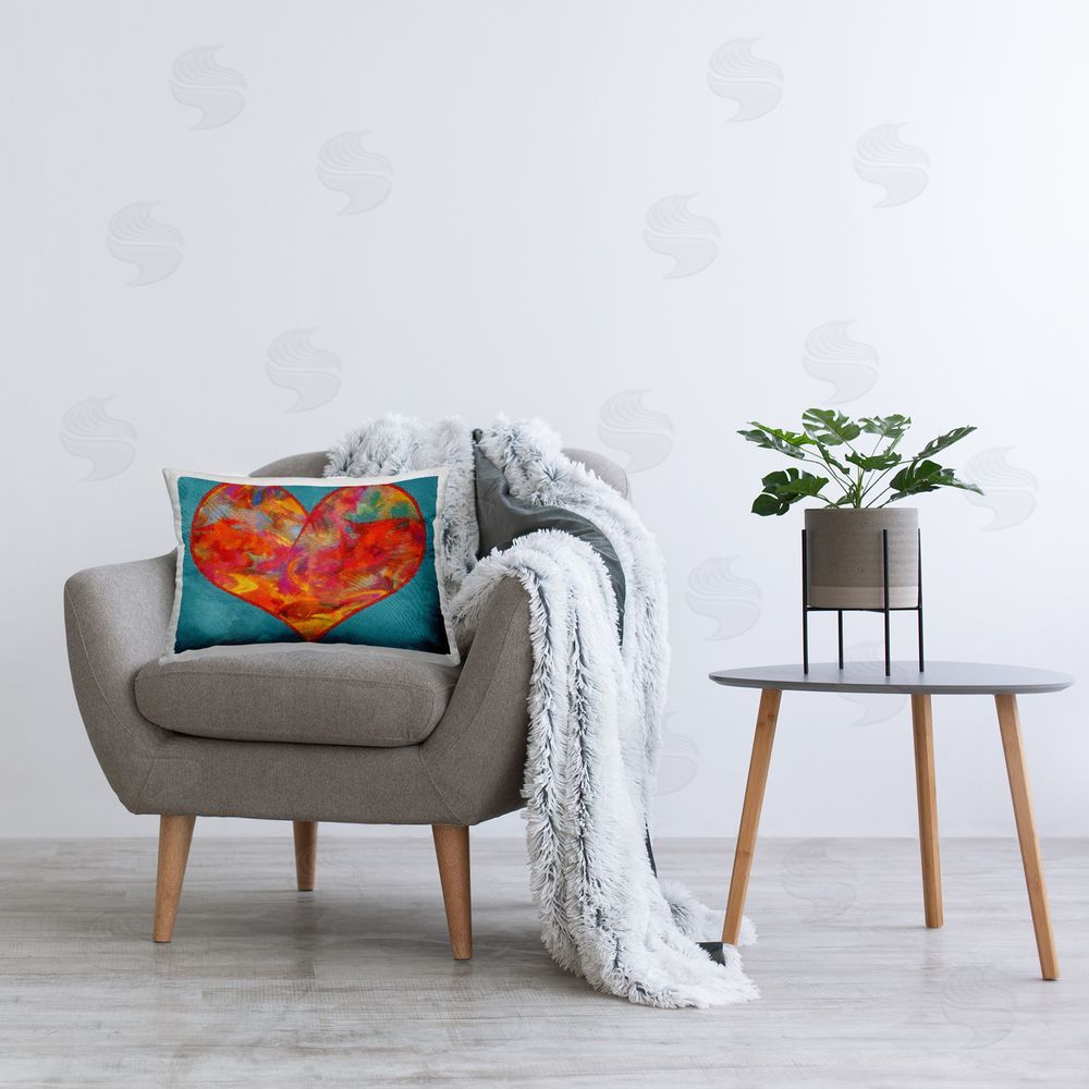 Daniel Sproul Modern Patterned Heart Printed Plush Polyester Throw Pillow On Chair