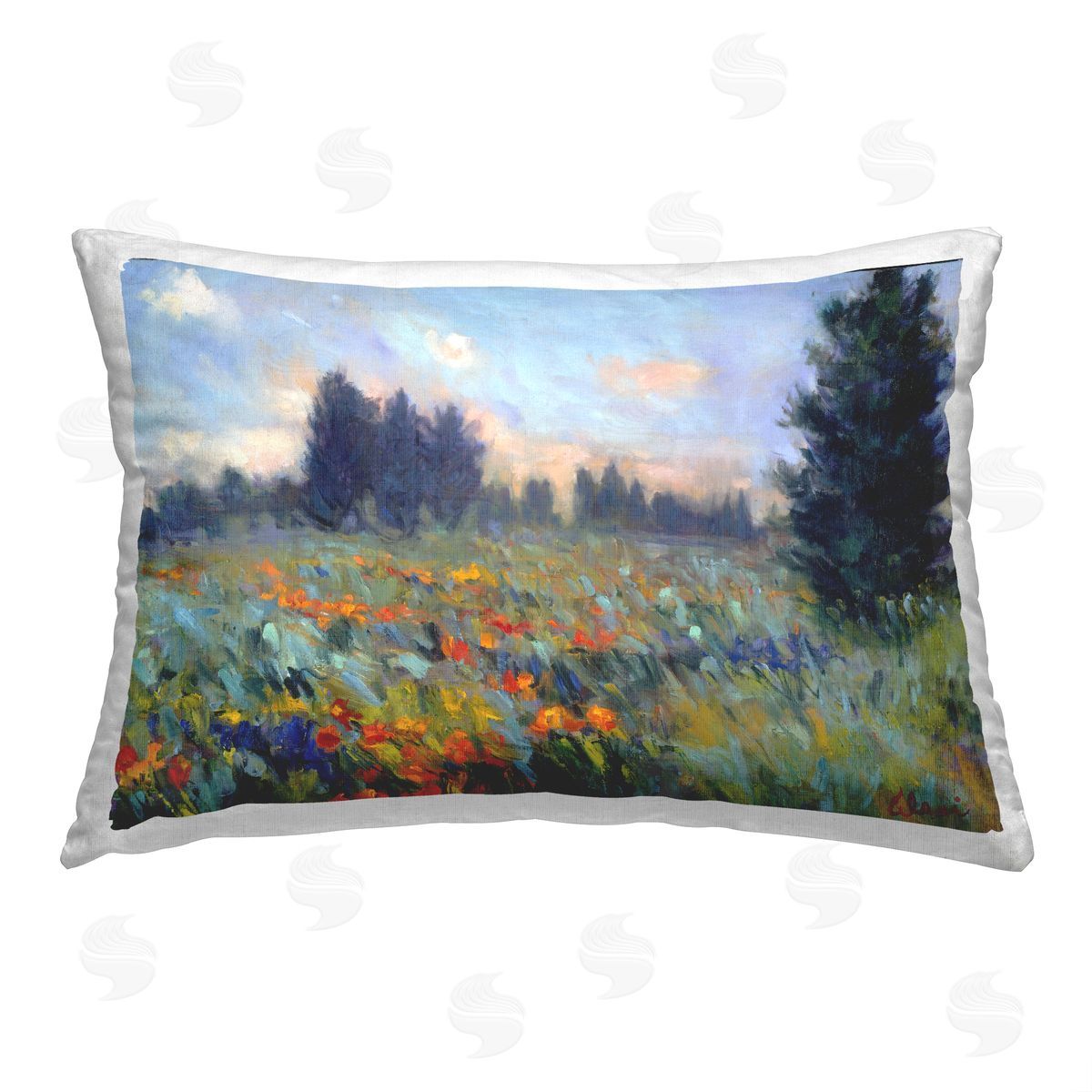 Alexi Fine Meadow Flower Field Printed Plush Polyester Throw Pillow