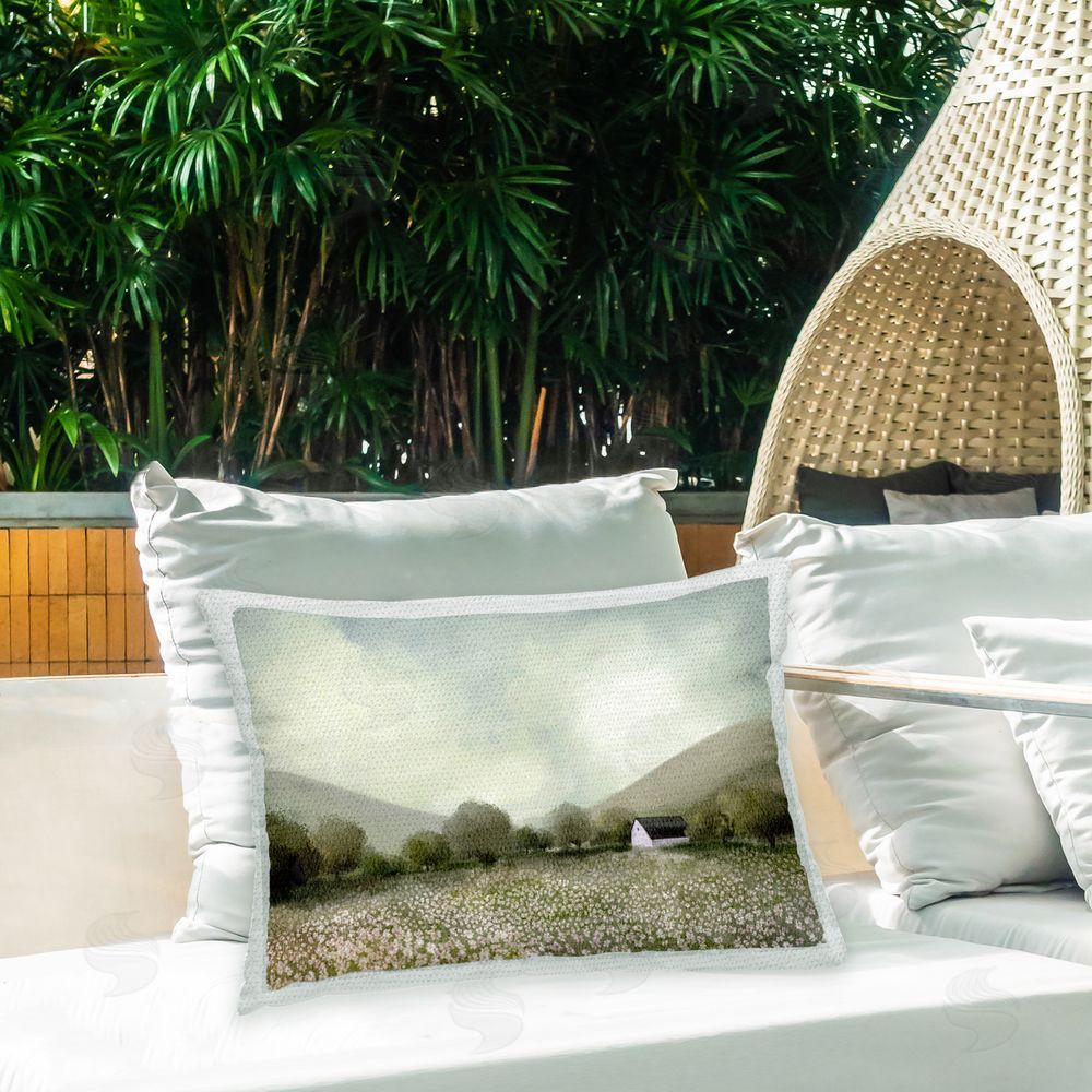 Leah Straatsma Traditional Farm Meadow Outdoor Quick-Dry Polyester Printed Throw Pillow in Back Yard