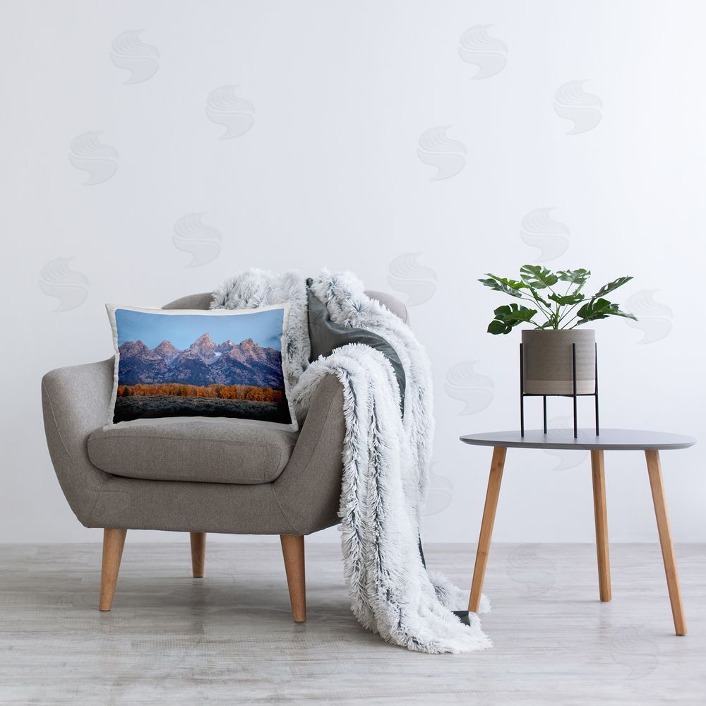 Daniel Sproul Mountain Peaks Landscape Printed Plush Polyester Throw Pillow On Chair