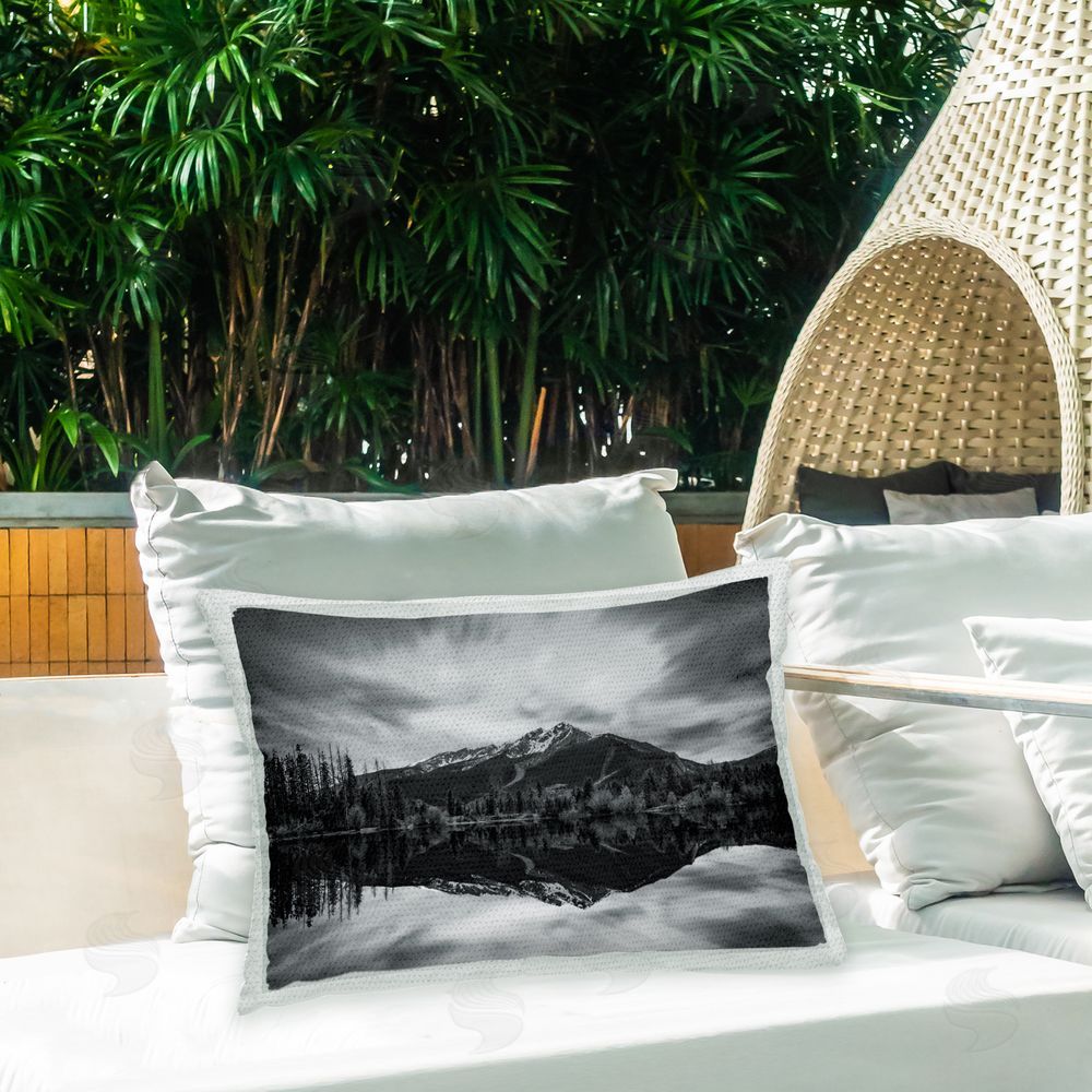 Daniel Sproul Grey Lake Reflection Outdoor Quick-Dry Polyester Printed Throw Pillow in Back Yard