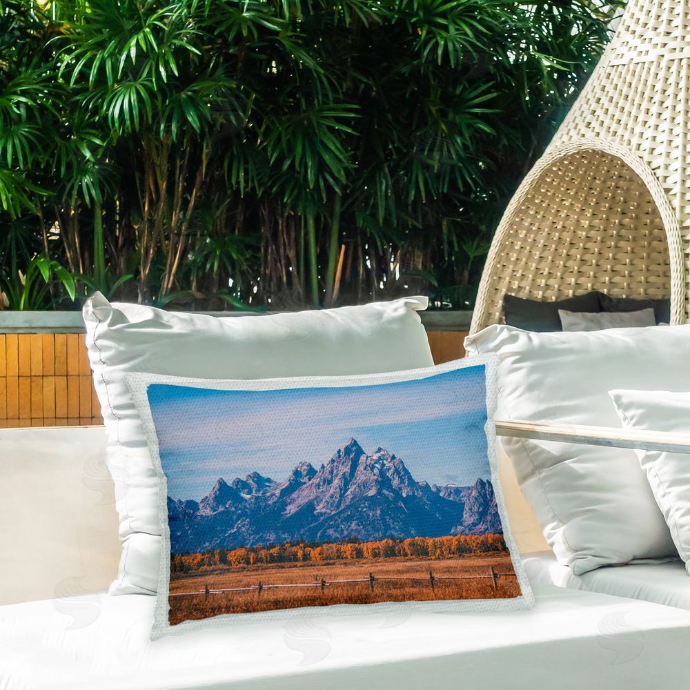 Daniel Sproul Rural Mountain Peaks Outdoor Quick-Dry Polyester Printed Throw Pillow in Back Yard
