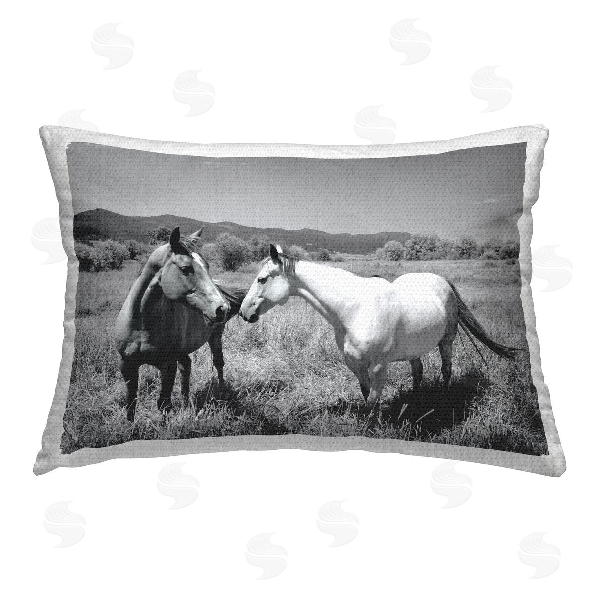 Steve Toole Two Horses in Pasture Outdoor Quick-Dry Polyester Printed Throw Pillow
