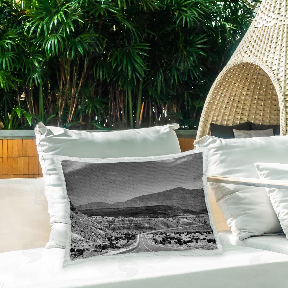 Steve Toole Desert Highway Landscape Outdoor Quick-Dry Polyester Printed Throw Pillow in Back Yard