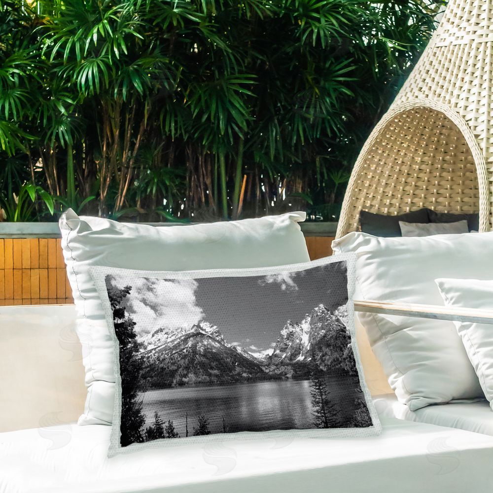Steve Toole Lake & Mountain Scene Outdoor Quick-Dry Polyester Printed Throw Pillow in Back Yard