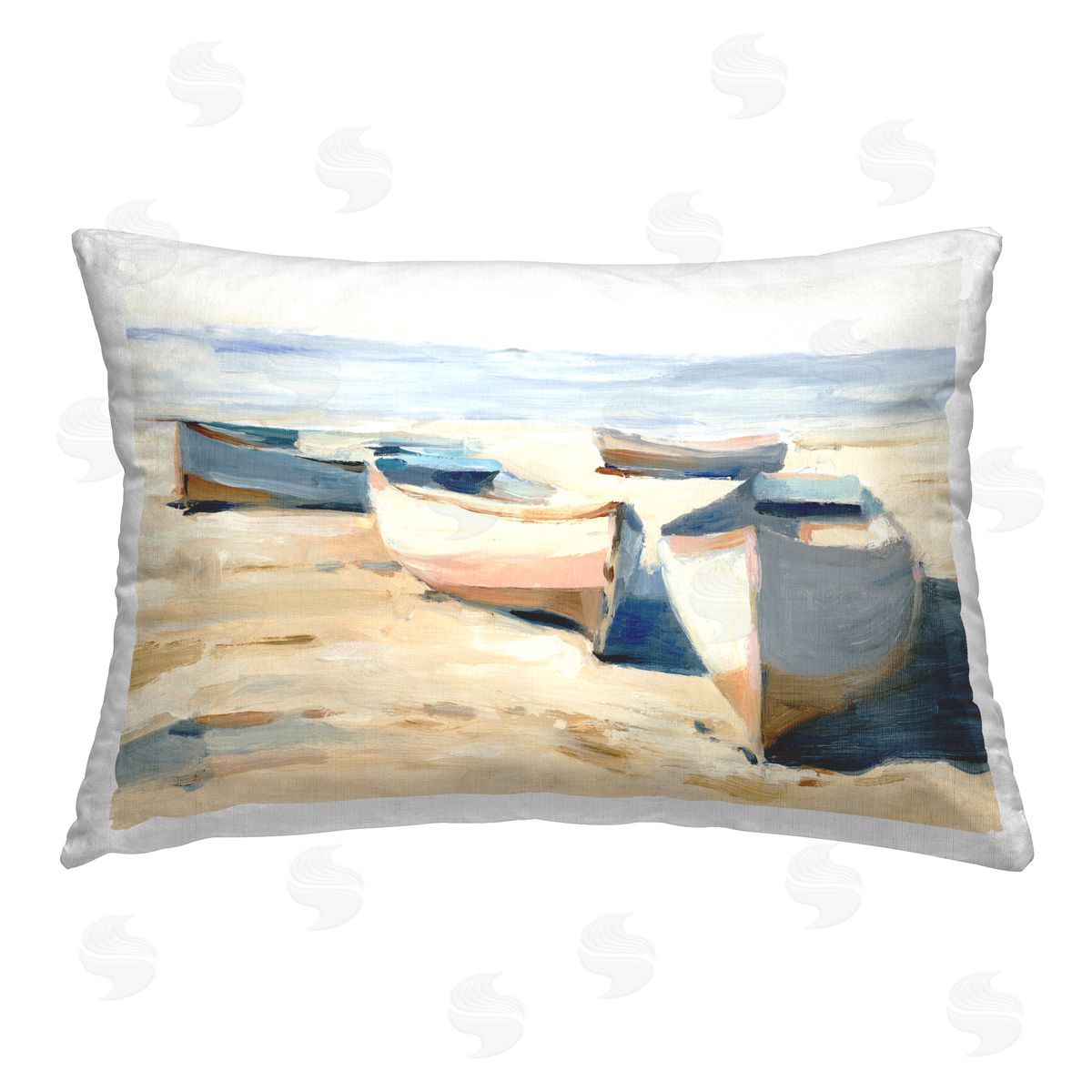 Ethan Harper Boats on Sea Shore Printed Plush Polyester Throw Pillow