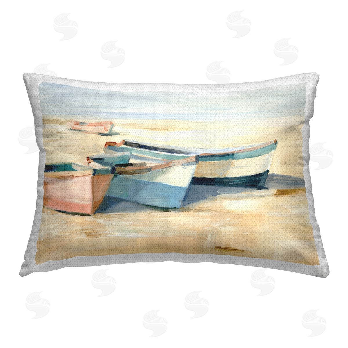 Ethan Harper Row Boats on Beach Outdoor Quick-Dry Polyester Printed Throw Pillow