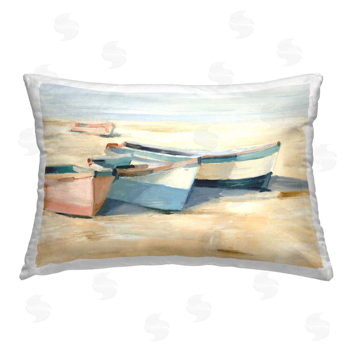 Ethan Harper Row Boats on Beach Printed Plush Polyester Throw Pillow