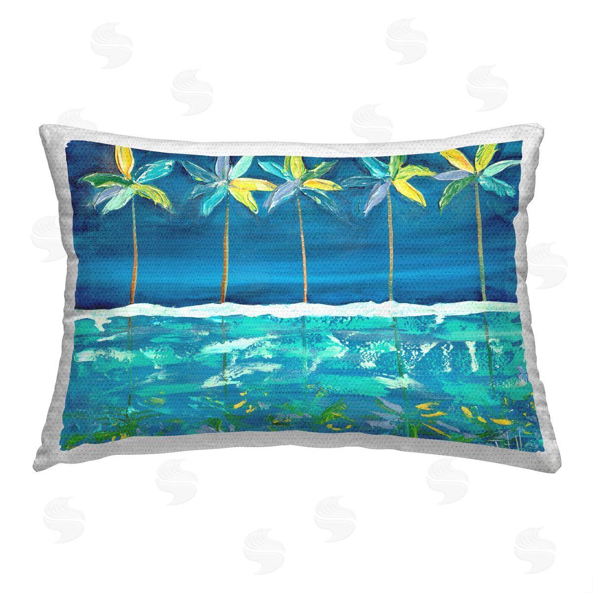 Estelle Grengs Green & Blue Palms Outdoor Quick-Dry Polyester Printed Throw Pillow