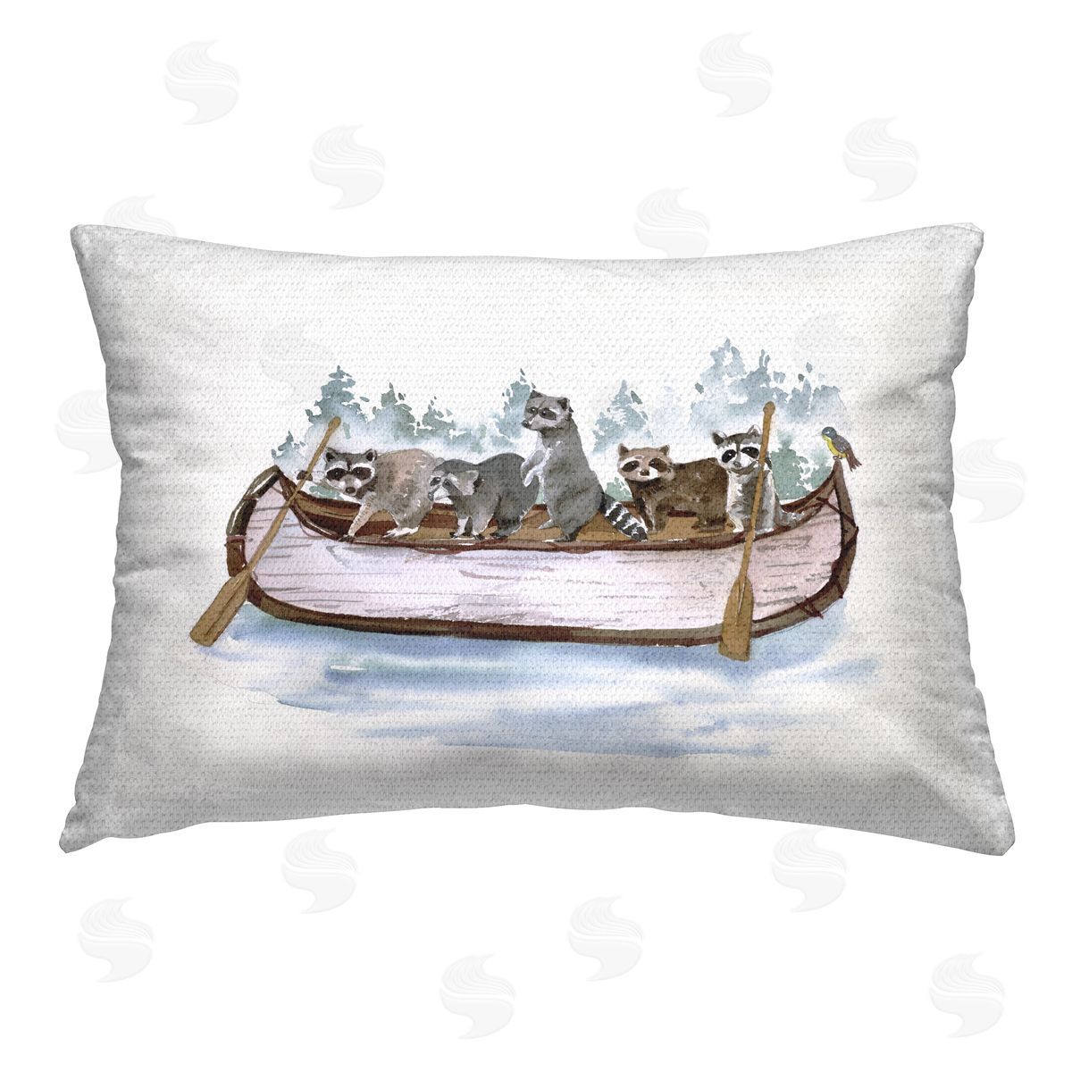 Masey St. Studios Raccoons on Rowboat Outdoor Quick-Dry Polyester Printed Throw Pillow