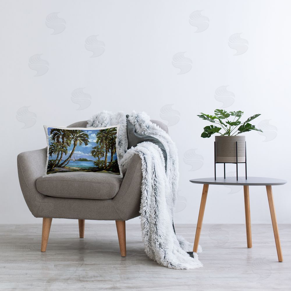 Paul Brent Palm Trees on Shore Printed Plush Polyester Throw Pillow On Chair
