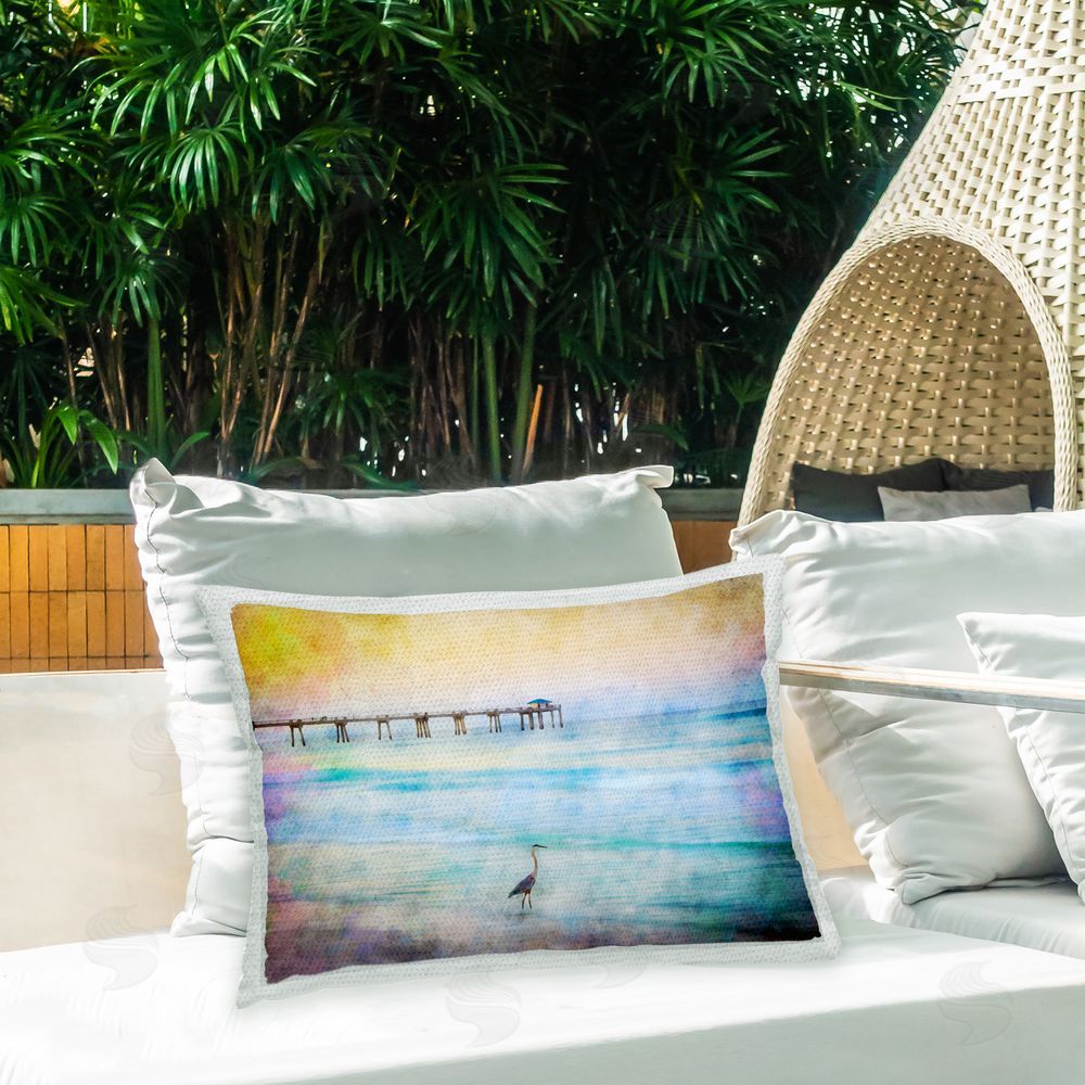 Daniel Sproul Coastal Pier Abstraction Outdoor Quick-Dry Polyester Printed Throw Pillow in Back Yard