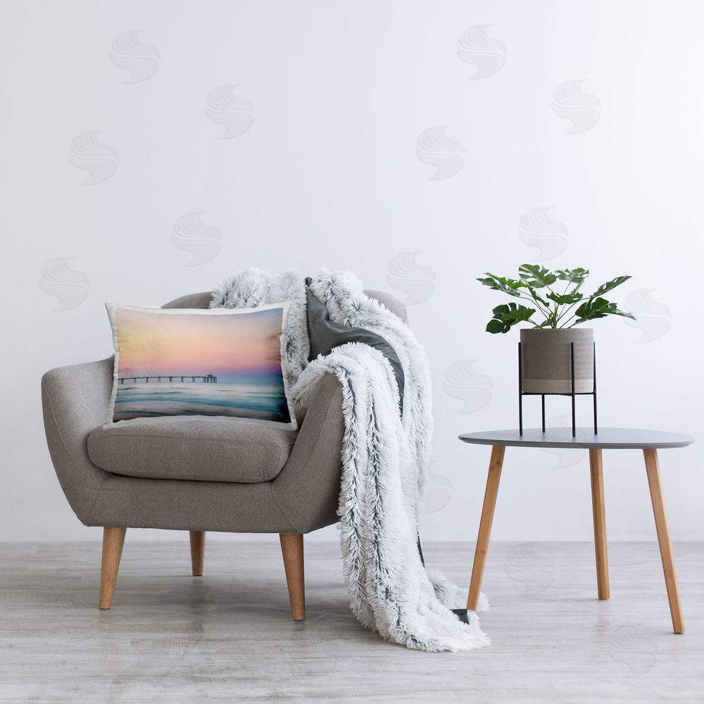 Daniel Sproul Sunset Beach Pier Printed Plush Polyester Throw Pillow On Chair