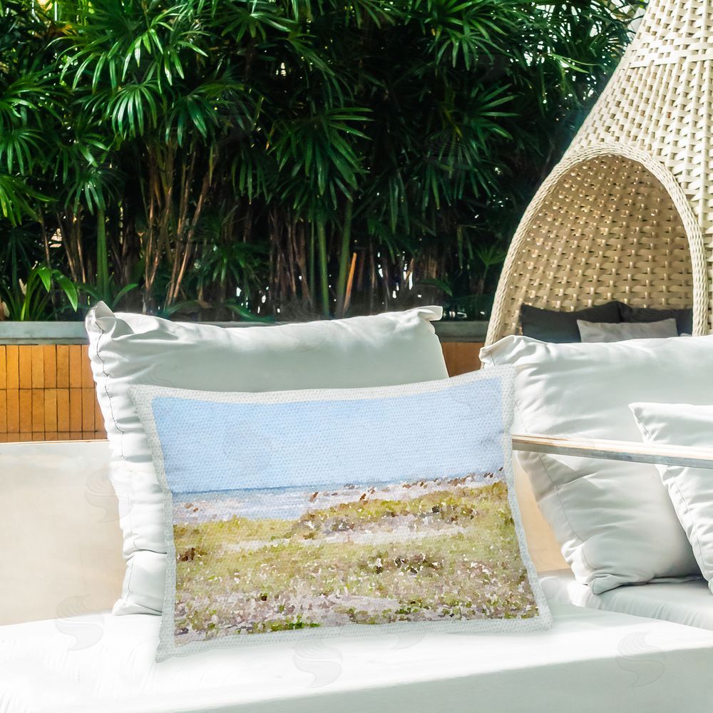 Stede Bonnett Coastal Sea Grass Outdoor Quick-Dry Polyester Printed Throw Pillow in Back Yard