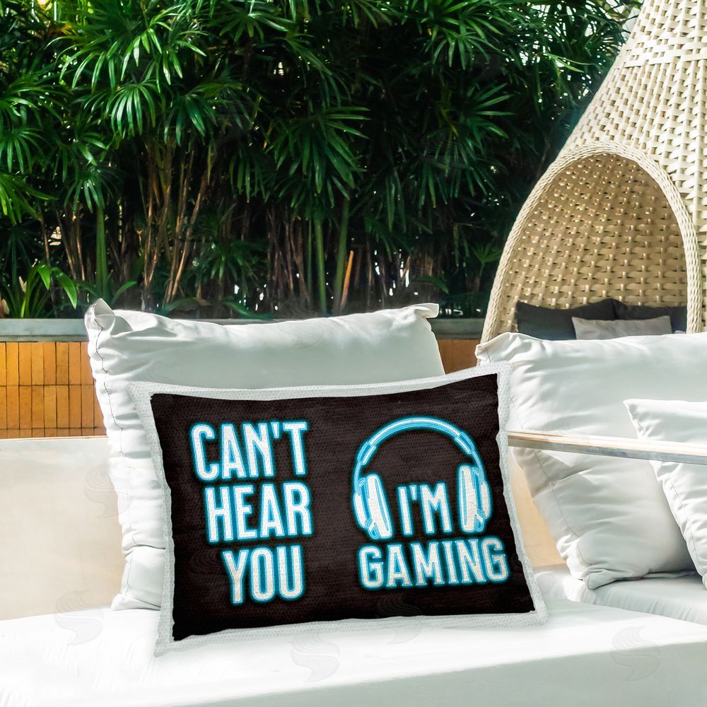 Logic Nerds I'm Gaming Neon Phrase Outdoor Quick-Dry Polyester Printed Throw Pillow in Back Yard