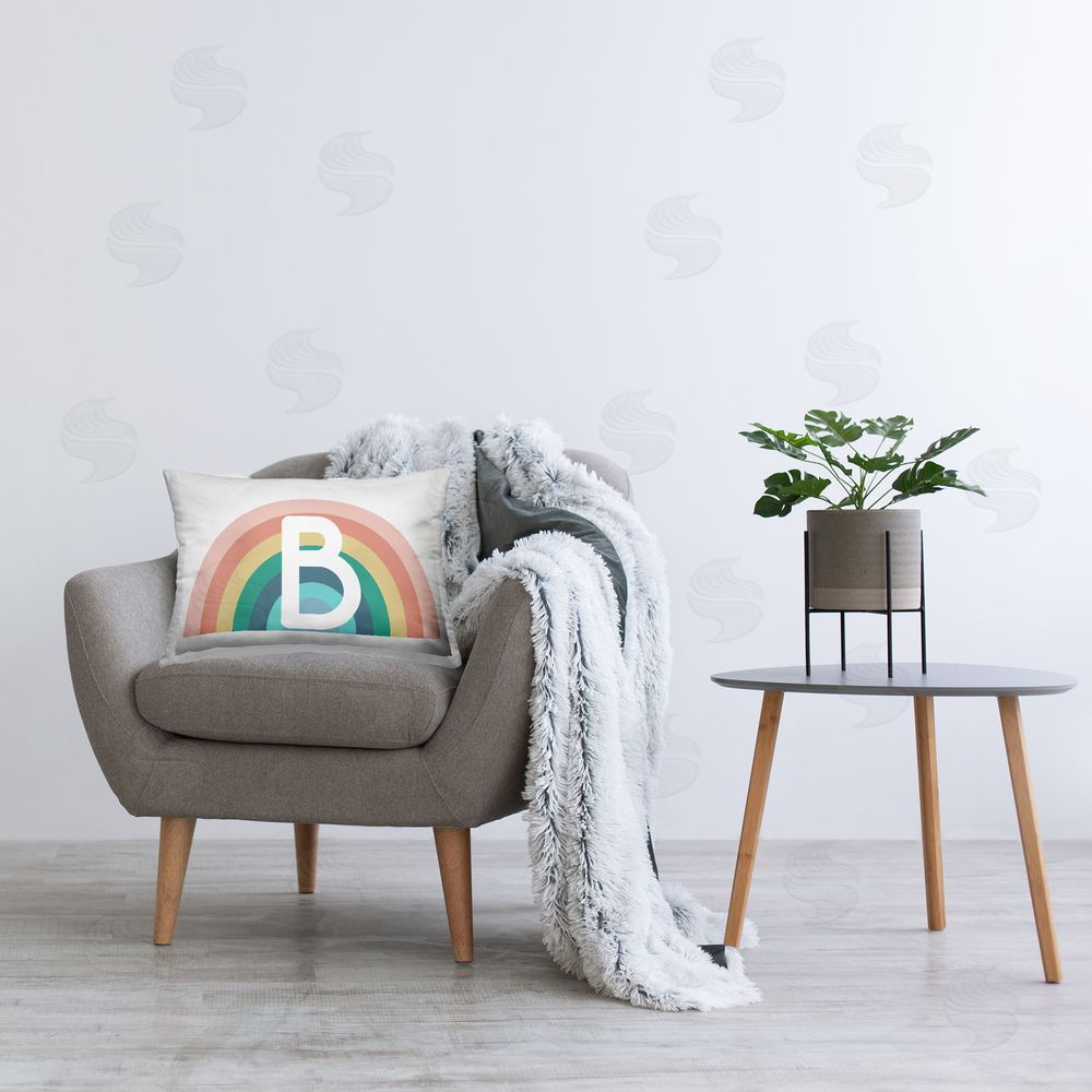 Daphne Polselli Rainbow Initial B Printed Plush Polyester Throw Pillow On Chair