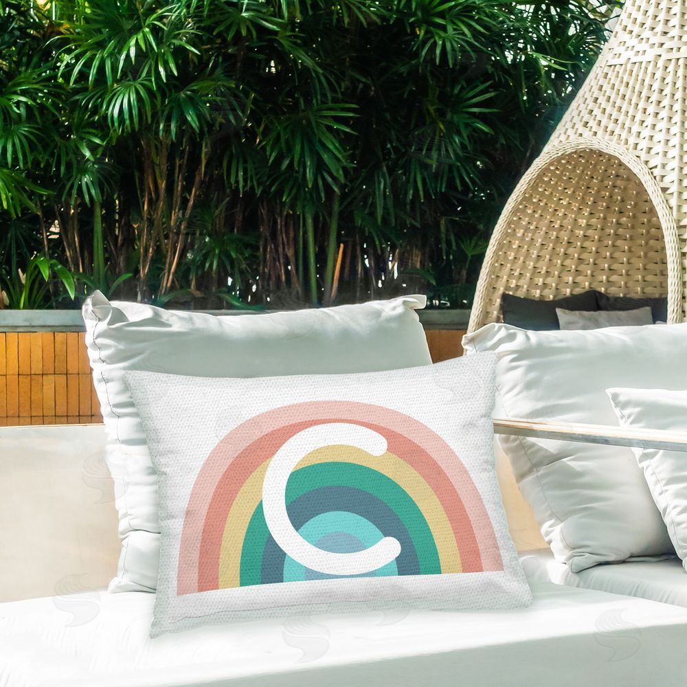 Daphne Polselli Rainbow Initial C Outdoor Quick-Dry Polyester Printed Throw Pillow in Back Yard