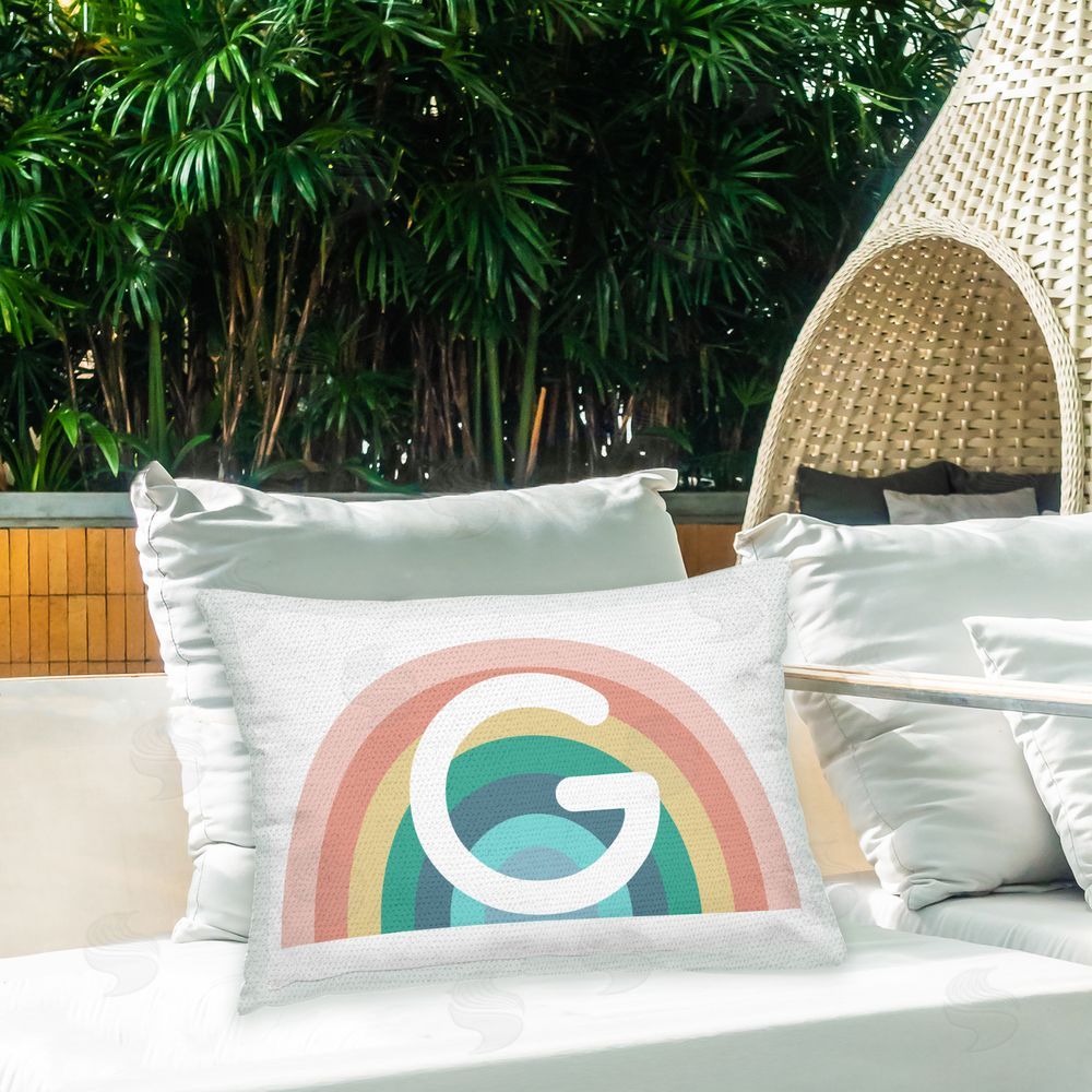 Daphne Polselli Rainbow Initial G Outdoor Quick-Dry Polyester Printed Throw Pillow in Back Yard