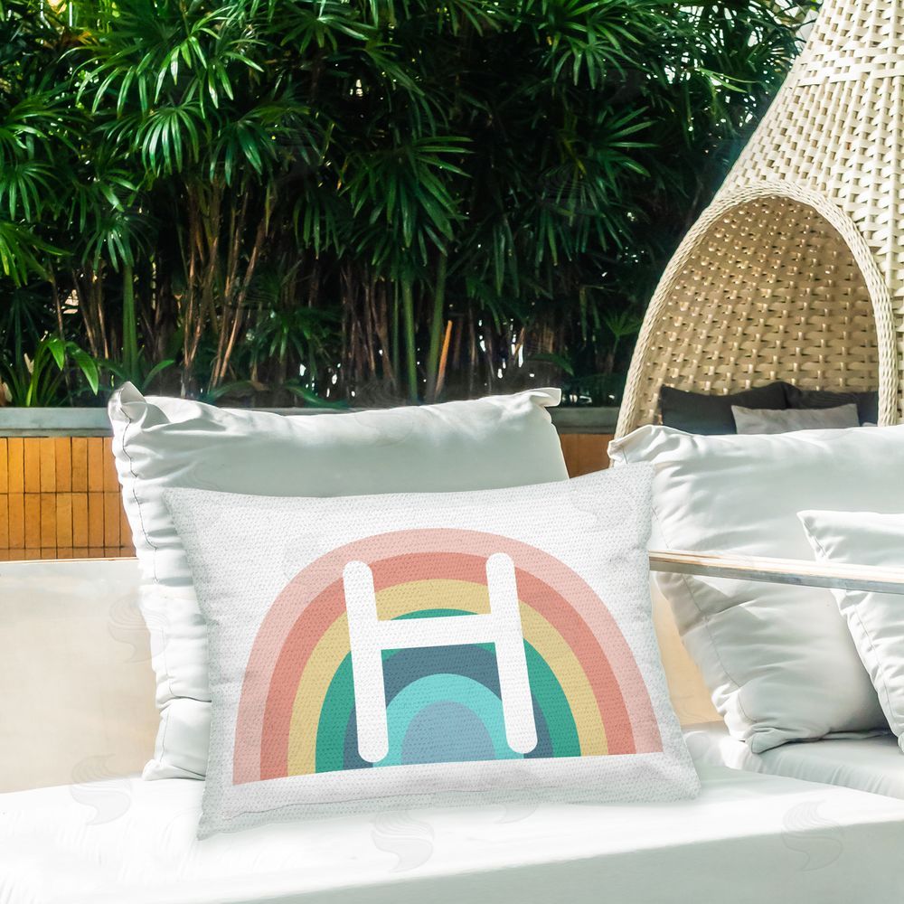 Daphne Polselli Rainbow Initial H Outdoor Quick-Dry Polyester Printed Throw Pillow in Back Yard