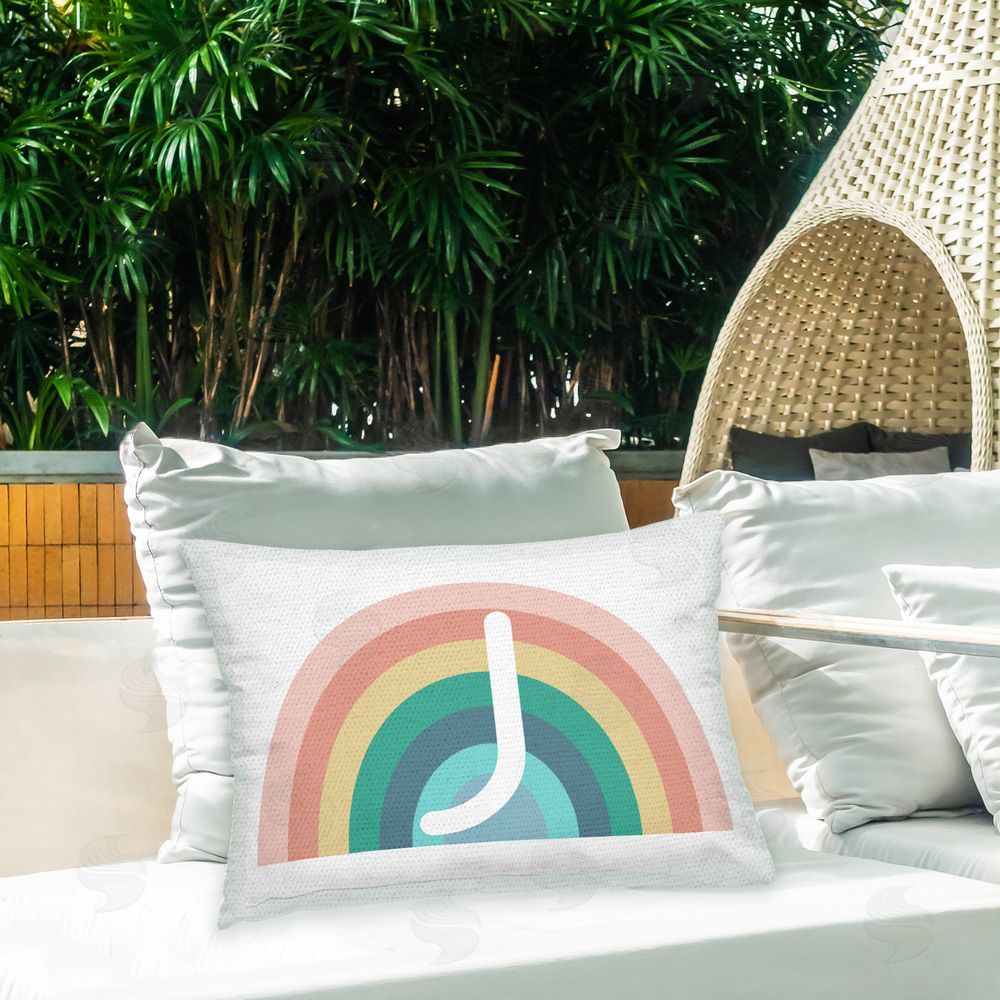 Daphne Polselli Rainbow Initial J Outdoor Quick-Dry Polyester Printed Throw Pillow in Back Yard