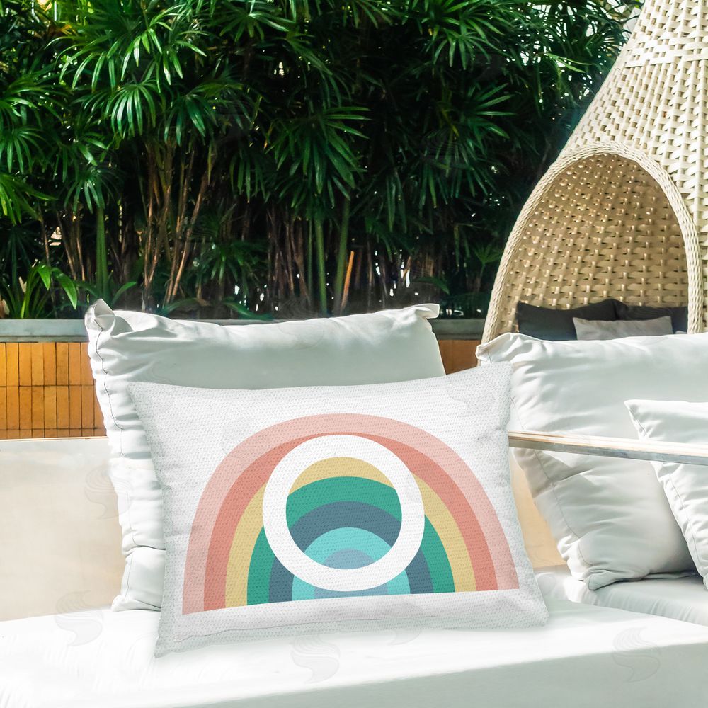 Daphne Polselli Rainbow Initial O Outdoor Quick-Dry Polyester Printed Throw Pillow in Back Yard