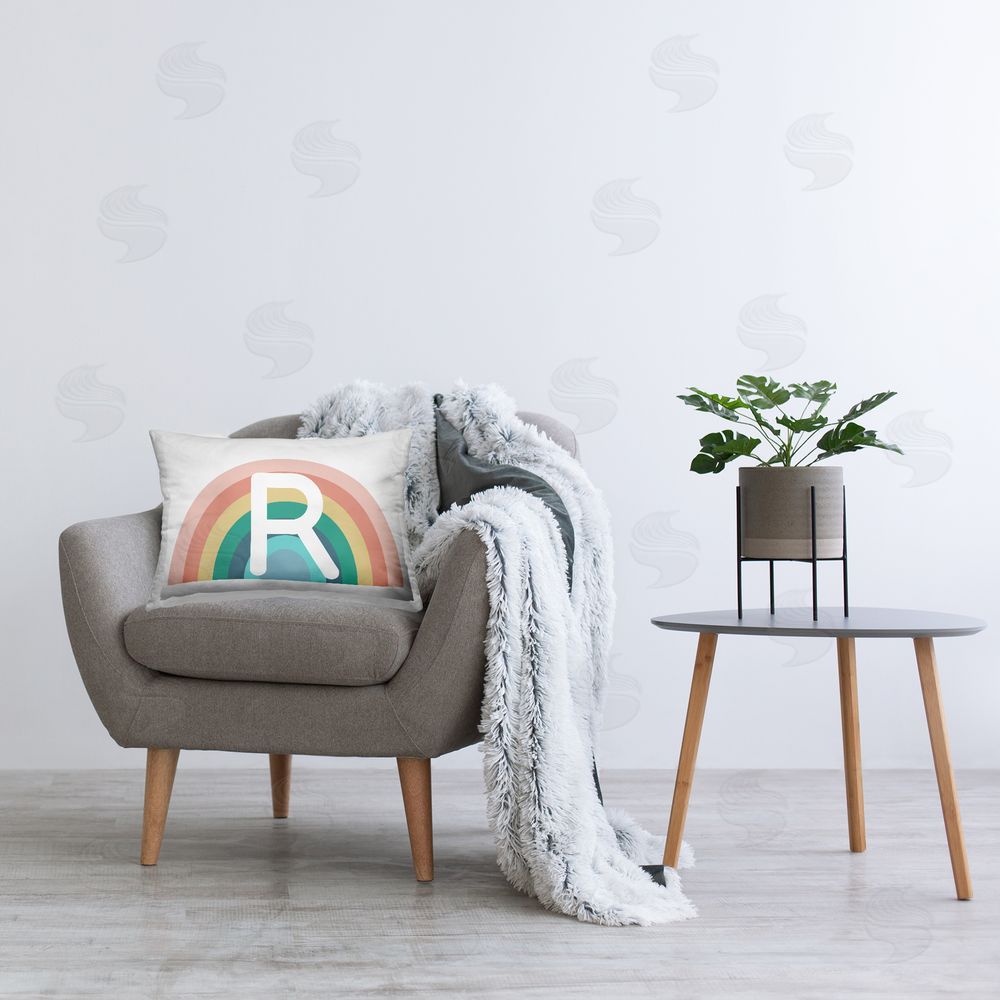 Daphne Polselli Rainbow Initial R Printed Plush Polyester Throw Pillow On Chair