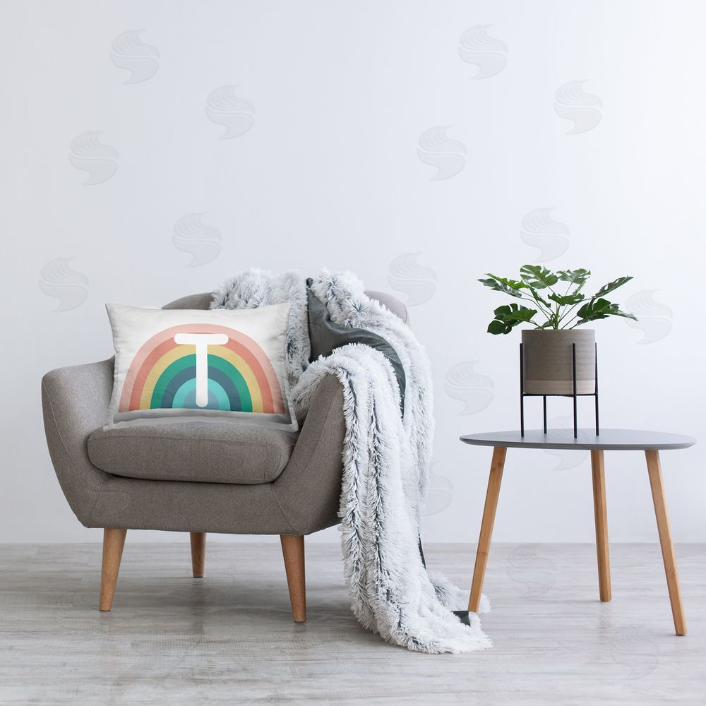 Daphne Polselli Rainbow Initial T Printed Plush Polyester Throw Pillow On Chair